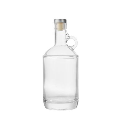 Sturdy Base 750ml Glass Vodka Whiskey Bottle with Handle and Customization Service