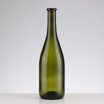Empty 750ml Olive Green Round Glass Wine Bottle with Cork Hot Stamping Surface Handling