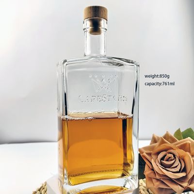 Glass Beverage Bottle 750ml 500ml for Gin Whisky Vodka Brandy Customized Square Shape