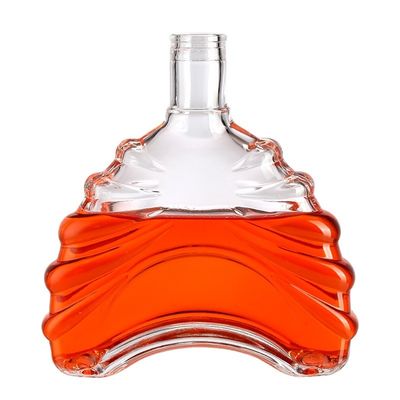 Customized Logo Clear Oblate Shape Glass Bottle For 500ml 750ml Whisky Brandy Liquor