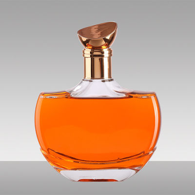 Customized Logo Clear Oblate Shape Glass Bottle For 500ml 750ml Whisky Brandy Liquor