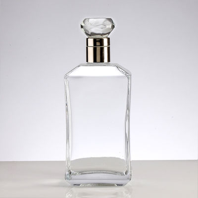 Collar Material Glass Beverage 500ml Square Transparent High White Glass Wine Bottle with Cap