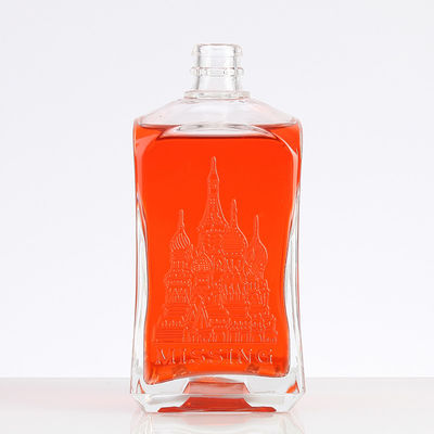 Clear Glass Collar 750ml Embossed Bottle for Alcoholic Beverages and Drinks