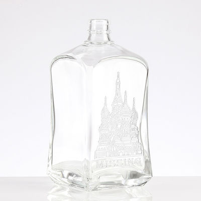 Clear Glass Collar 750ml Embossed Bottle for Alcoholic Beverages and Drinks