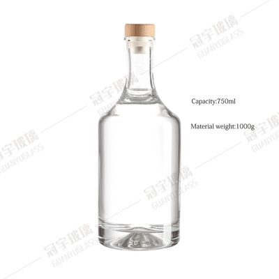 Acid Etch Surface Round Shape 750ML RUM WHISKEY Glass Bottles for Alcohol Packaging