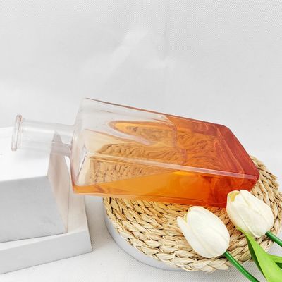 Glass Collar Round Shape Brandy Tequila Whisky Bourbon Empty Bottle 500ml Transparent