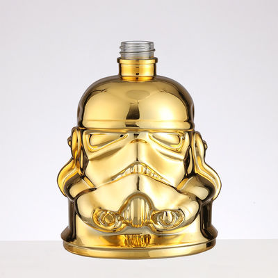 Top Collar Material Glass Gold Plated Human Face Shape Bottle for Brandy Tequila Rum