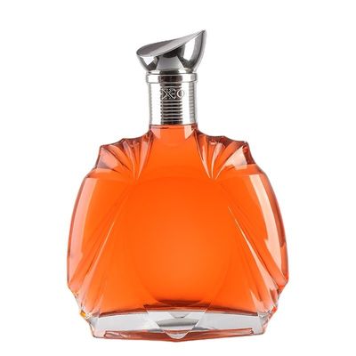 Eco-friendly Glass Body Brandy Bottle Flat Transparent Glass Bottle for XO Brandy