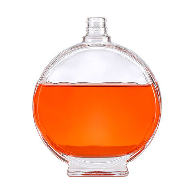Eco-friendly Glass Body Brandy Bottle Flat Transparent Glass Bottle for XO Brandy