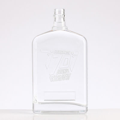750ml 620g Flint Square Engraved Glass Wine Bottle with Acid Etch Surface Handling