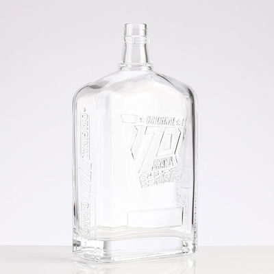 750ml 620g Flint Square Engraved Glass Wine Bottle with Acid Etch Surface Handling