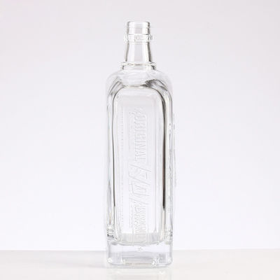 750ml 620g Flint Square Engraved Glass Wine Bottle with Acid Etch Surface Handling