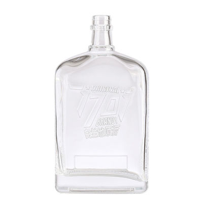 750ml 620g Flint Square Engraved Glass Wine Bottle with Acid Etch Surface Handling