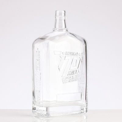 750ml 620g Flint Square Engraved Glass Wine Bottle with Acid Etch Surface Handling