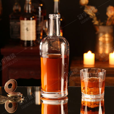 Glass Products Clear Round Brandy Gin Rum Vodka Tequila Liquor Bottle with Cork Stopper