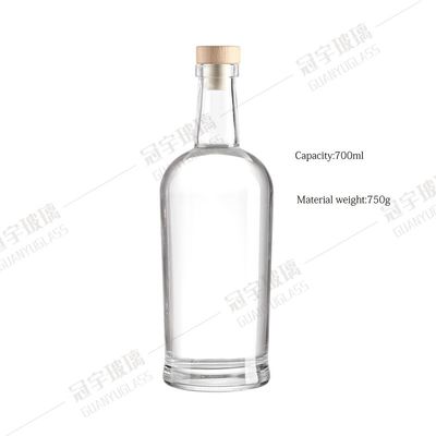 Glass Products Clear Round Brandy Gin Rum Vodka Tequila Liquor Bottle with Cork Stopper