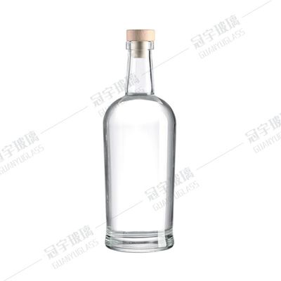 Glass Products Clear Round Brandy Gin Rum Vodka Tequila Liquor Bottle with Cork Stopper