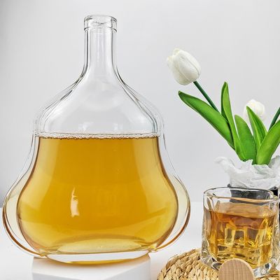 Acid Etch Surface Handling Transparent 500ml/1l Glass Bottle for of Round Shape Wine