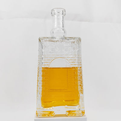 680ml Square Glass Vodka Bottle with Engraved Design Customized Spirit Bottle