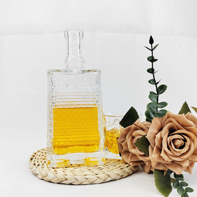 680ml Square Glass Vodka Bottle with Engraved Design Customized Spirit Bottle