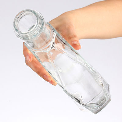 Clear Glass Vodka Brandy Whiskey Bottle with Unique Shape 500ml 750ml Customized Design