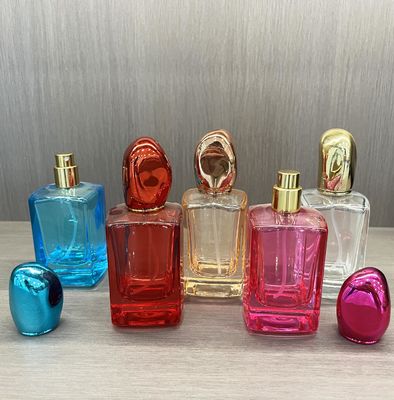 High End Square Bottom Blue Perfume Bottle with Box Customized 30mL 50mL Clear Glass