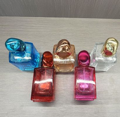 High End Square Bottom Blue Perfume Bottle with Box Customized 30mL 50mL Clear Glass