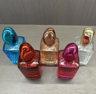 High End Square Bottom Blue Perfume Bottle with Box Customized 30mL 50mL Clear Glass