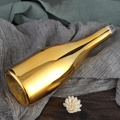 Glass Collar Material 750ml Champagne Glass Bottle with Electroplated Finish and Cork