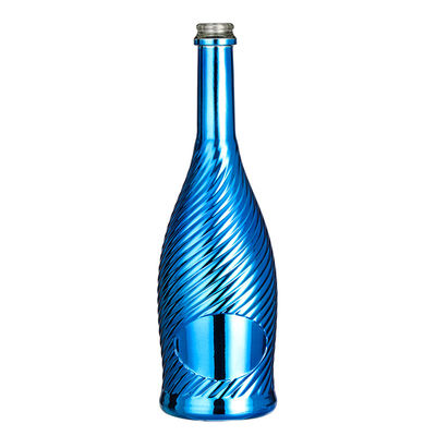 Custom Glass Body Material Electroplated Blue Gold Sliver Champagne Bottle 750ml
