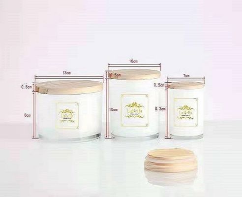 Bamboo and Wood Cover Frosted Transparent Candle Jar for Creative Home Decoration