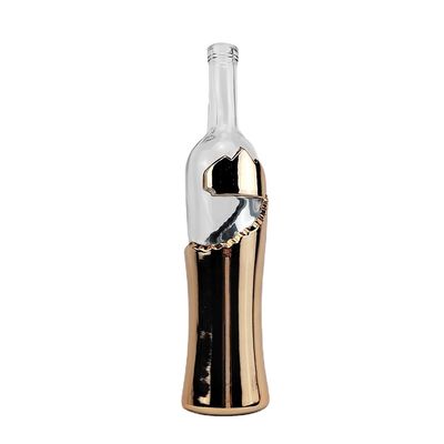 Glass Collar Hot Stamping 750ml Irregular Electroplating Liquor Whiskey Brandy Bottle