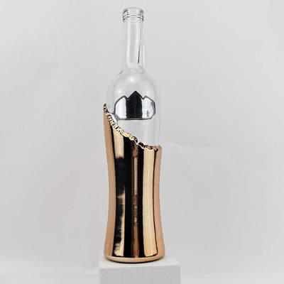 Glass Collar Hot Stamping 750ml Irregular Electroplating Liquor Whiskey Brandy Bottle