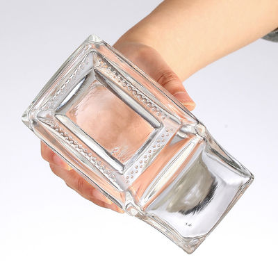 Transparent Empty Glass Liquor Bottle for Custom Design Rectangular Gin Whiskey Rum