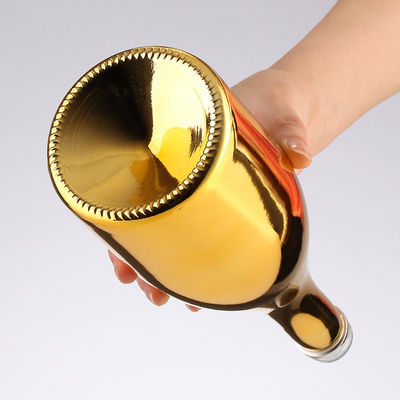 Glass Body Custom Design 700ml 750ml Extra Flint Metallic Gold Champagne Bottle with Cork
