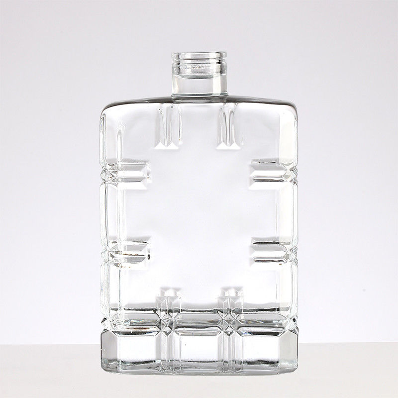 750ML Glass Bottle With Cap For Whiskey Square Shape Weight Empty Bottle