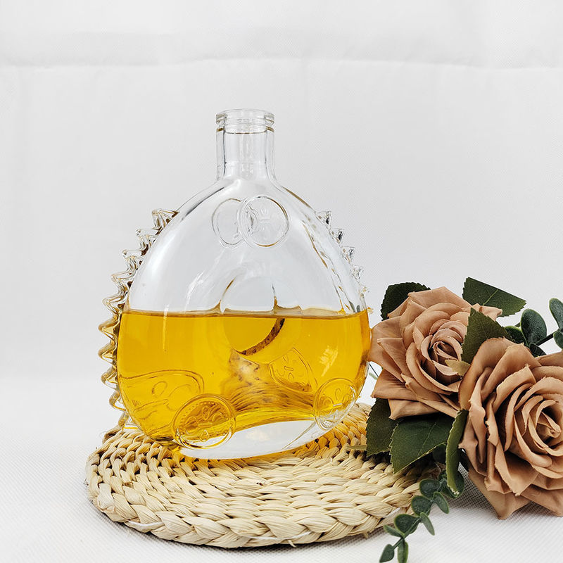 Special Craftsmanship Brandy Bottle Unique Flat Round Design with Crystal Flower Shape
