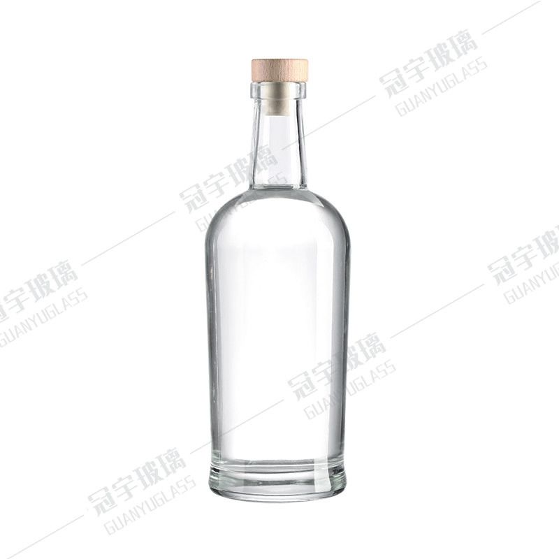 Glass Products Clear Round Brandy Gin Rum Vodka Tequila Liquor Bottle with Cork Stopper