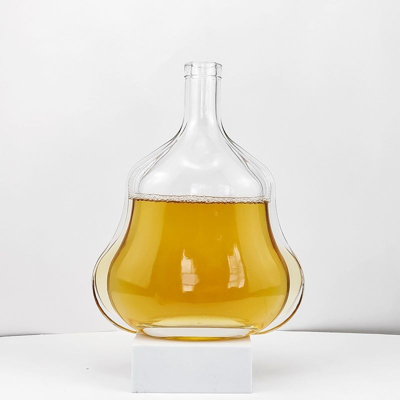 Acid Etch Surface Handling Transparent 500ml/1l Glass Bottle for of Round Shape Wine