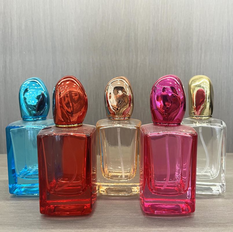 High End Square Bottom Blue Perfume Bottle with Box Customized 30mL 50mL Clear Glass